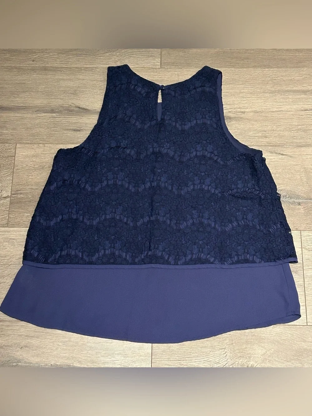 Monteau Navy Lace Overlay Layered Tank Top - Picture 4 of 4